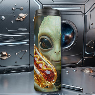 Außerirdischer Alien mit kristallinem Hotdog Thermosbecher