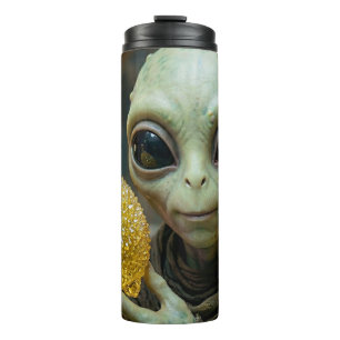 Außerirdischer Alien und kristalliner Zitrone Thermosbecher