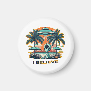 Außerirdischer mit UFO ICH GLAUBE Magnet