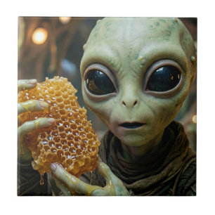 Außerirdisches Alien-Wesen mit Honigwabe Fliese