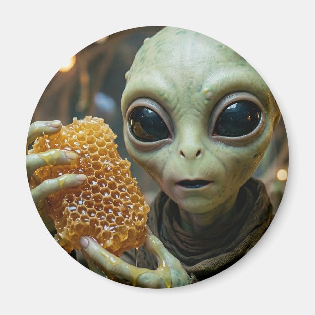 Außerirdisches Alien-Wesen mit Honigwabe Magnet (Vorne)
