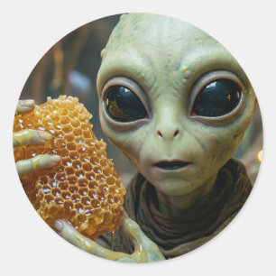 Außerirdisches Alien-Wesen mit Honigwabe Runder Aufkleber