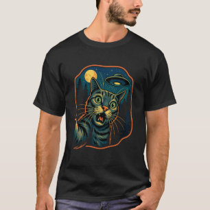 Außerirdisches Katzen-Selfie UFO Lustiges Retro-We T-Shirt