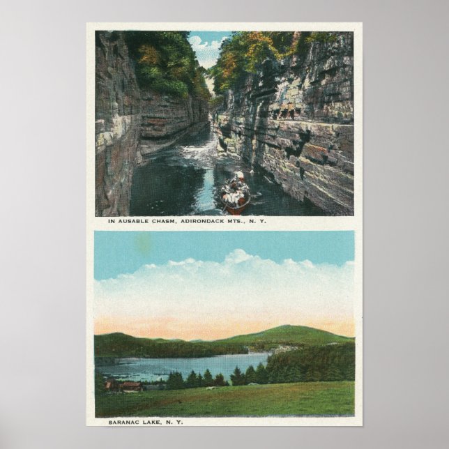 Aussicht auf Ausable Chasm und Saranac See Poster (Vorne)
