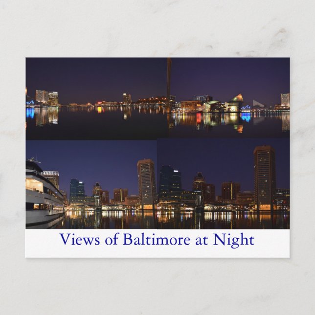 Aussicht auf Baltimore nachts Postkarte (Vorderseite)