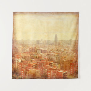 Aussicht auf Barcelona im Grunge und Retro-Stil. B Wandteppich