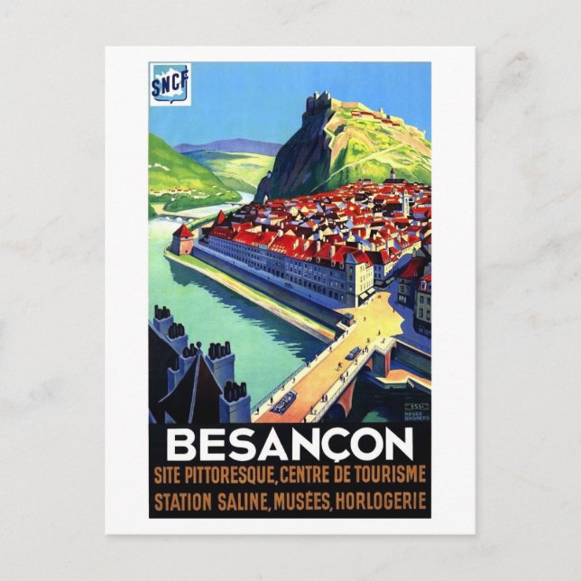 Aussicht auf Besancon, Frankreich, Panorama, Vinta Postkarte (Vorderseite)