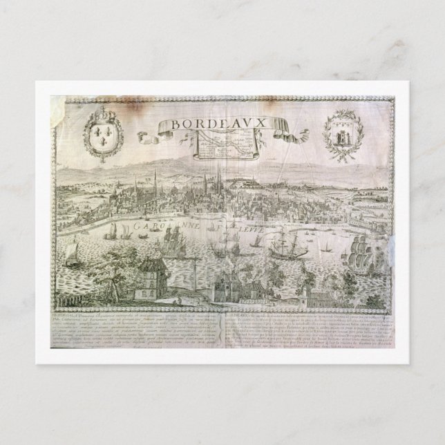 Aussicht auf Bordeaux und den Fluss Garonne, unter Postkarte (Vorderseite)
