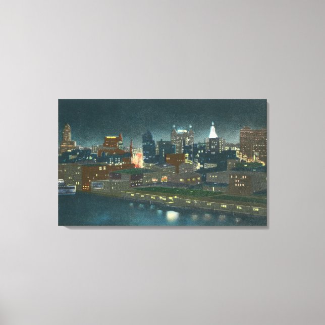 Aussicht auf Buffalo Skyline nachts Leinwanddruck (Vorderseite)