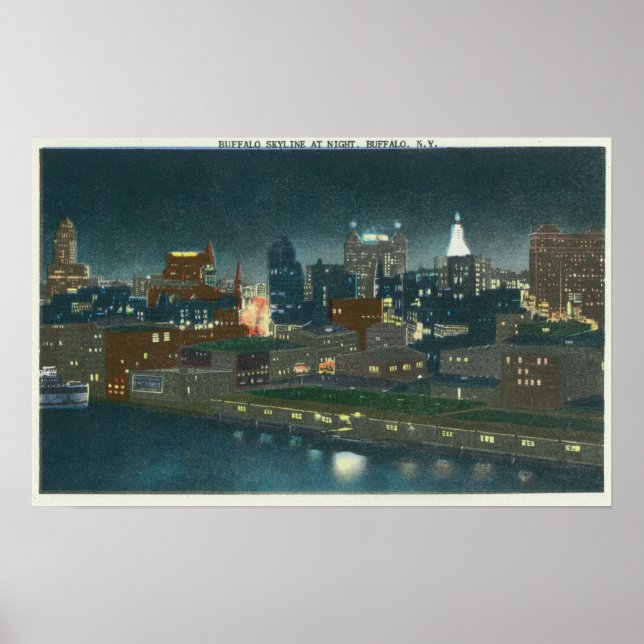 Aussicht auf Buffalo Skyline nachts Poster (Vorne)