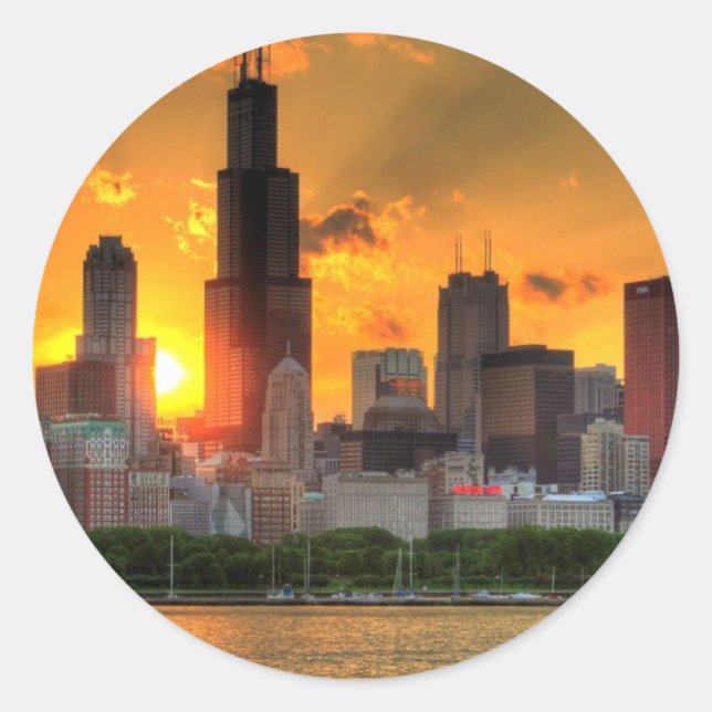 Aussicht auf Chicagos Skyline von Adler Runder Aufkleber (Vorderseite)
