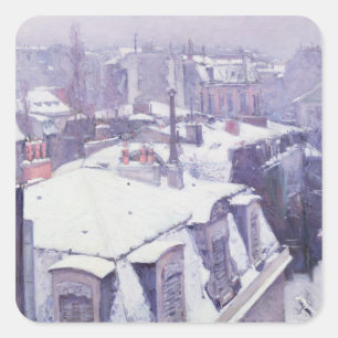 Aussicht auf Dächer oder Dächer unter Schnee, 1878 Quadratischer Aufkleber