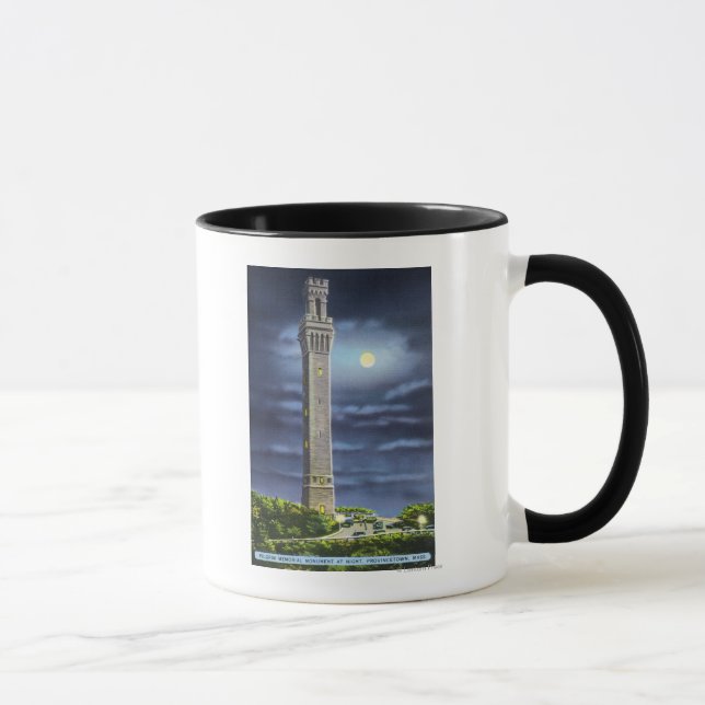 Aussicht auf das Pilgerdenkmal in der Nacht Tasse (Rechts)