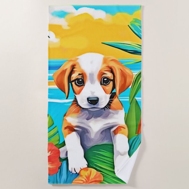 Aussicht auf das Pup Paradise Beach Strandtuch (Vorderseite)