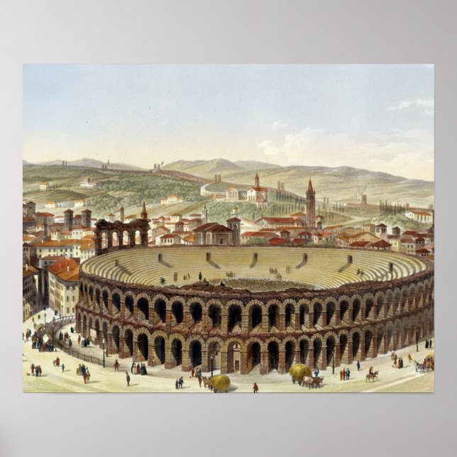 Aussicht auf das römische Amphitheater Verona, mit Poster (Vorne)