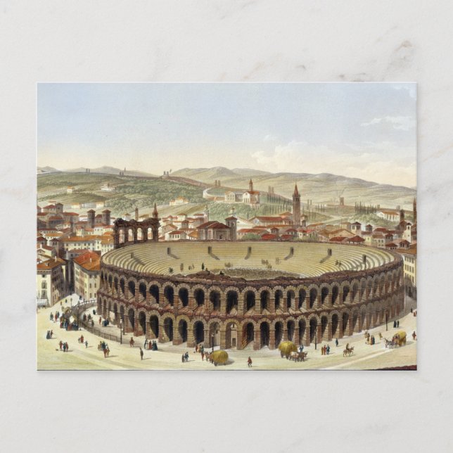 Aussicht auf das römische Amphitheater Verona, mit Postkarte (Vorderseite)