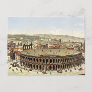 Aussicht auf das römische Amphitheater Verona, mit Postkarte