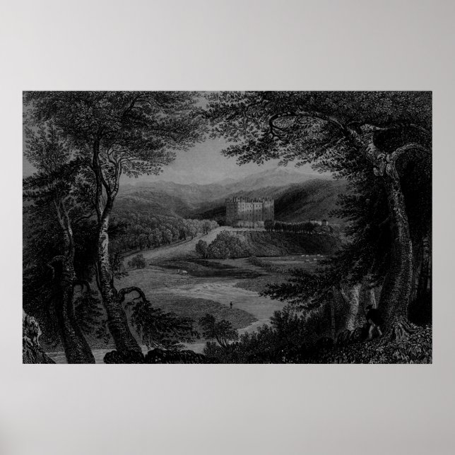 Aussicht auf das Schloss Drumlanrig, Dumfrieshire Poster (Vorne)