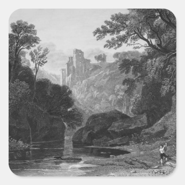 Aussicht auf das Schloss Roslin Quadratischer Aufkleber (Vorderseite)
