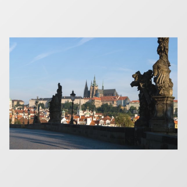 Aussicht auf das Schloss von der Karlsbrücke in Pr Fensteraufkleber (Blatt)