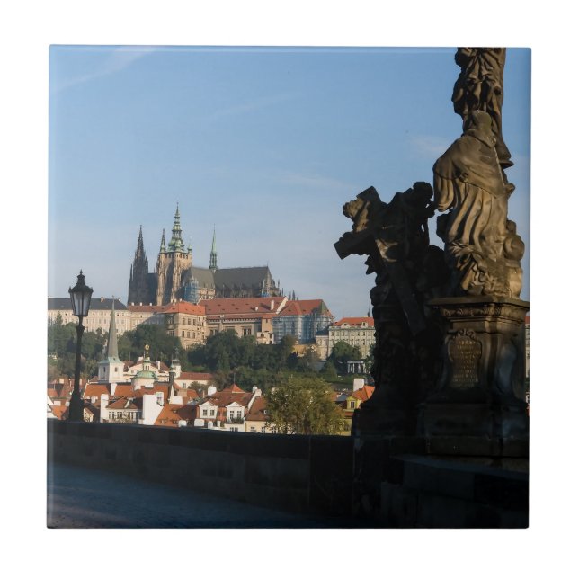 Aussicht auf das Schloss von der Karlsbrücke in Pr Fliese (Vorderseite)