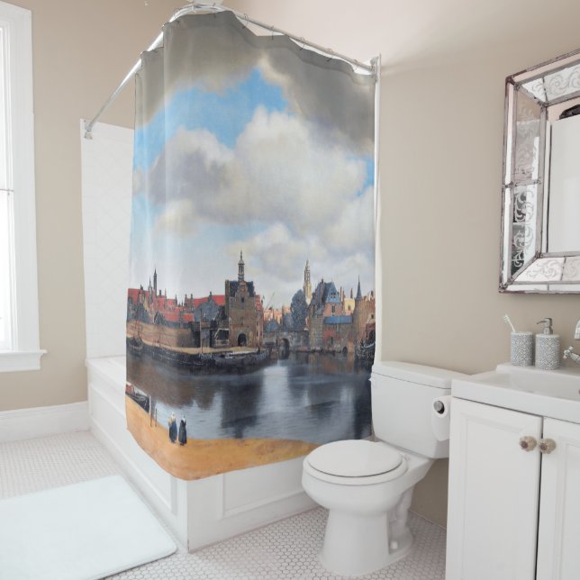 Aussicht auf Delft, Johannes Vermeer Duschvorhang (Beispiel)