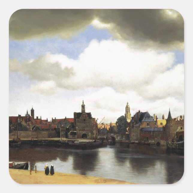 Aussicht auf Delft von Johannes Vermeer Quadratischer Aufkleber (Vorderseite)