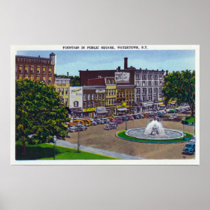 Aussicht auf den Brunnen auf dem öffentlichen Plat Poster