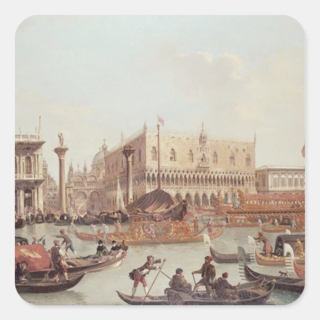 Aussicht auf den Dogenpalast und die Piazzetta Quadratischer Aufkleber (Vorderseite)