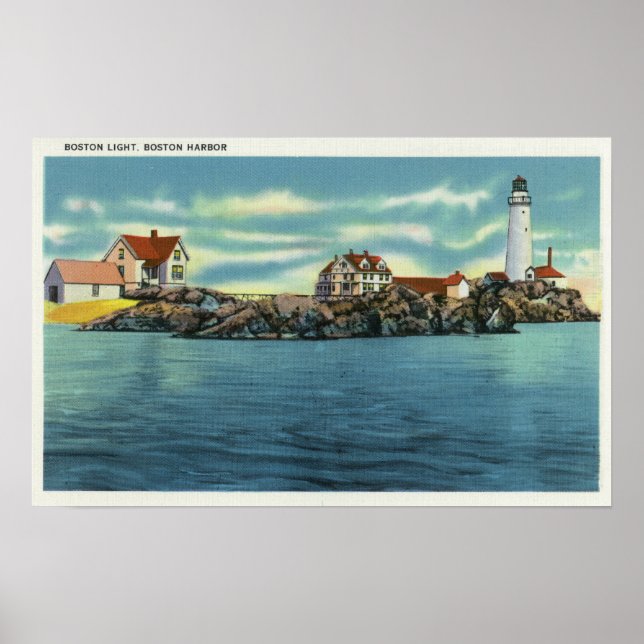 Aussicht auf den Hafen von Boston und den Leuchttu Poster (Vorne)