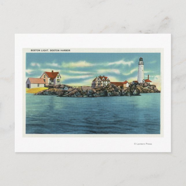 Aussicht auf den Hafen von Boston und den Leuchttu Postkarte (Vorderseite)