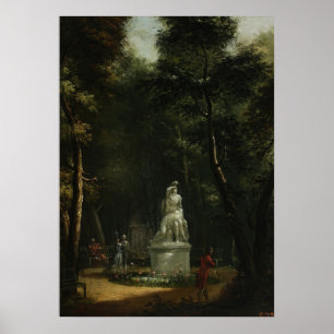Aussicht auf den Łazienki-Park mit der Statue Poster