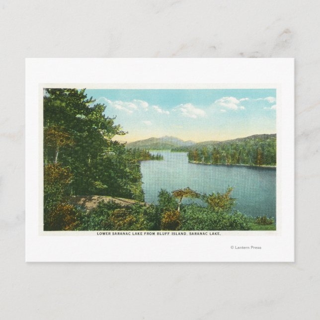 Aussicht auf den Lower Saranac Lake von Bluff Isla Postkarte (Vorderseite)