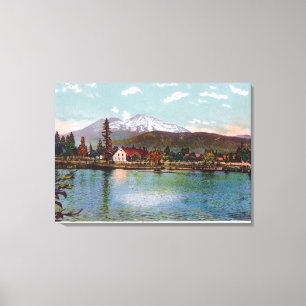 Aussicht auf den Shasta-Berg aus der Fischhalle Leinwanddruck