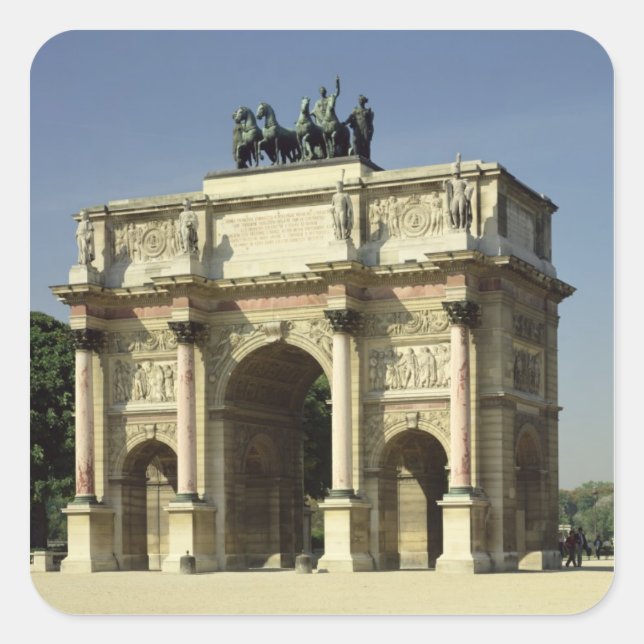 Aussicht auf den Triumphbogen von Carrousel Quadratischer Aufkleber (Vorderseite)
