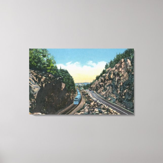 Aussicht auf den Zug an der Autobahn Leinwanddruck (Vorderseite)