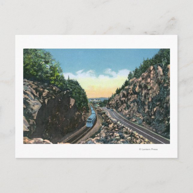 Aussicht auf den Zug an der Autobahn Postkarte (Vorderseite)