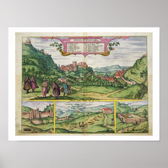 Aussicht auf die Alhambra, von "Civitates Orbis Te Poster (Vorne)