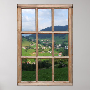 Aussicht auf die Alpen von einem Fenster aus Poster
