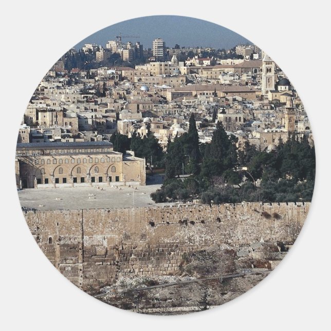 Aussicht auf die Altstadt vom Obelisk, Jerusalem, Runder Aufkleber (Vorderseite)