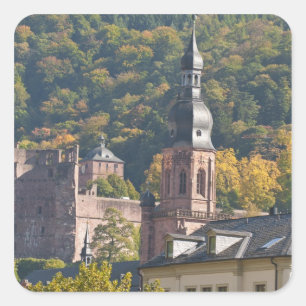 Aussicht auf die Altstadt von Heidelberg Quadratischer Aufkleber