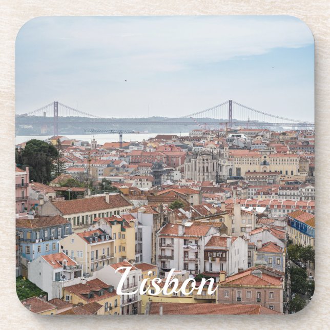 Aussicht auf die Altstadt von Lissabon und die Brü Getränkeuntersetzer (Vorderseite)