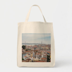 Aussicht auf die Altstadt von Lissabon und die Brü Tragetasche