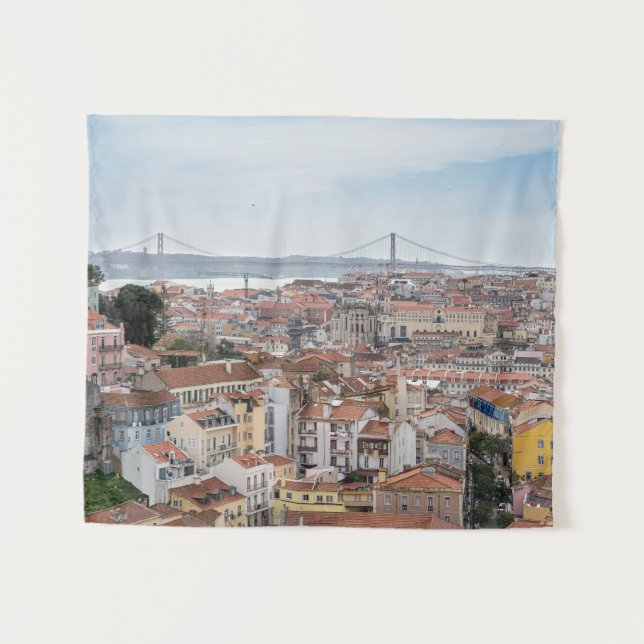 Aussicht auf die Altstadt von Lissabon und die Brü Wandteppich (Vorderseite (Horizontal))