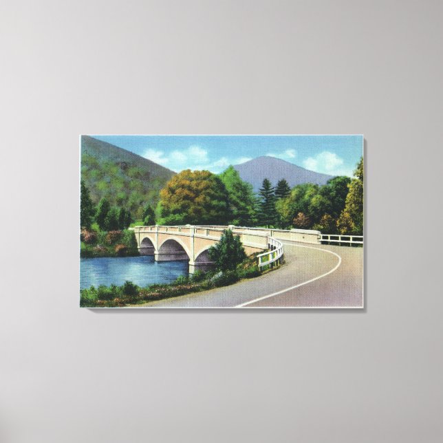 Aussicht auf die Brücke über den Deerfield River Leinwanddruck (Vorderseite)