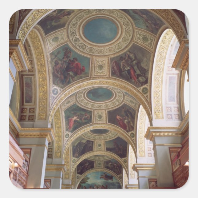 Aussicht auf die Decke der Bibliothek mit Coffered Quadratischer Aufkleber (Vorderseite)