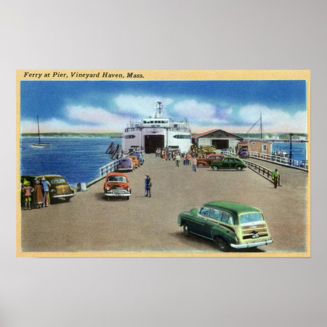 Aussicht auf die Fähre am Pier Poster (Vorne)