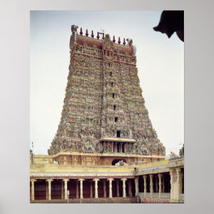 Aussicht auf die geschnitzte Fassade des Südgopura Poster