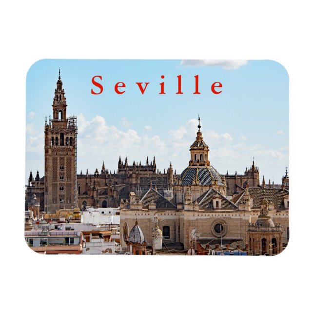 Aussicht auf die Kathedrale von Sevilla. Magnet (Horizontal)