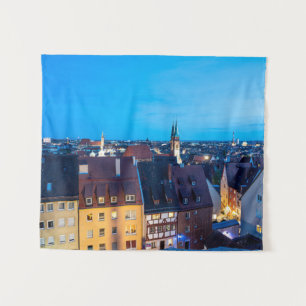 Aussicht auf die Nürnberger Altstadt in der Nacht Wandteppich